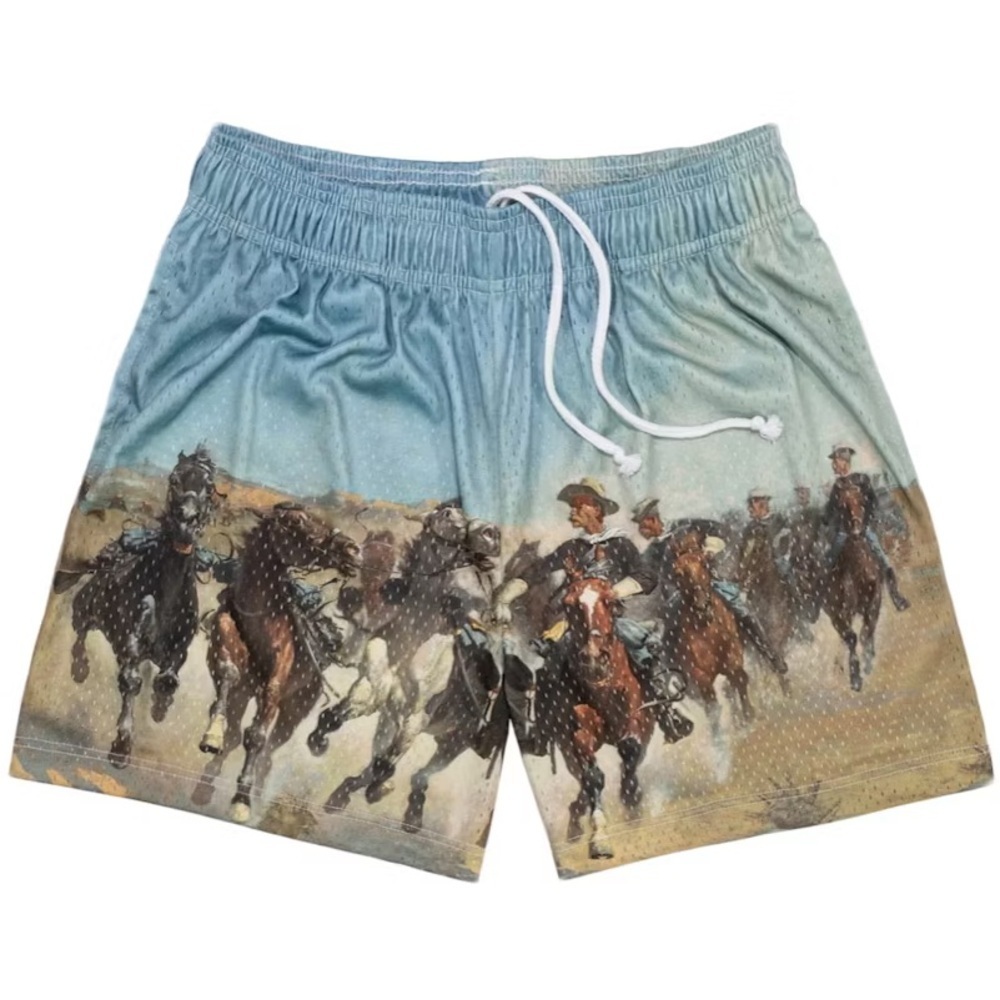 Bravest Studios Horses Shorts in Blue/Tan